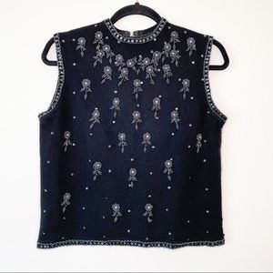 Vintage Beaded Angora Wool Zip Up Vest